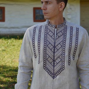Shirt Ukrainian Embroidered Men&#39;s Vyshyvanka Linen embroidered shirt, Men&#39;s embroidered shirt EasterGift Boho mens shirt
