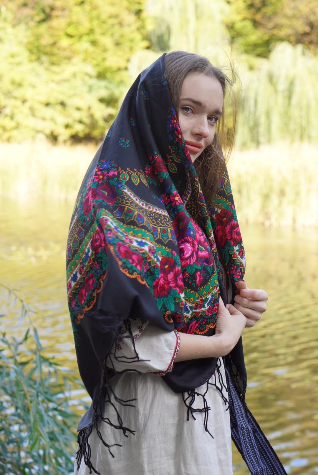 Ukrainian shawl, Eastergifts, shawl bohemian scarf flower, Big Folk Scarf, Large Ukrainian Shawl, Ethnic, Traditional Gift for Mom