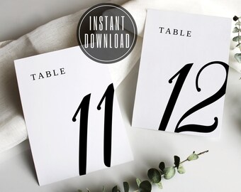 Printable Table Numbers 1-20, Wedding Table Numbers, Seating Chart, Calligraphy, 4x6, 5x7
