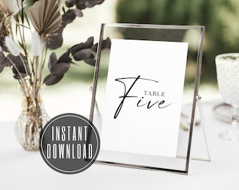 Simple Printable Table Numbers 1-20, Wedding Table Numbers, Seating Chart, Calligraphy, 4x6, 5x7