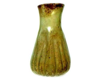 Genuine Ancient Roman Glass, Iridescent Green Glass Bottle, Ribbed Glass Bottle Intact from Eastern Roman Empire