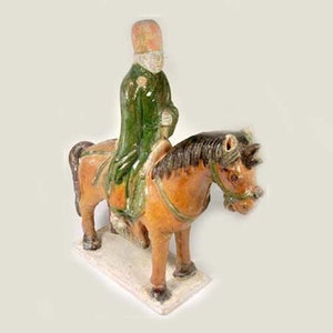 Ancient Horse Statue, Genuine 16th Century Rider Medieval China Ming Dynasty Superb Sancai Glazed Large Ceramic Horse Rider Statuette #63399