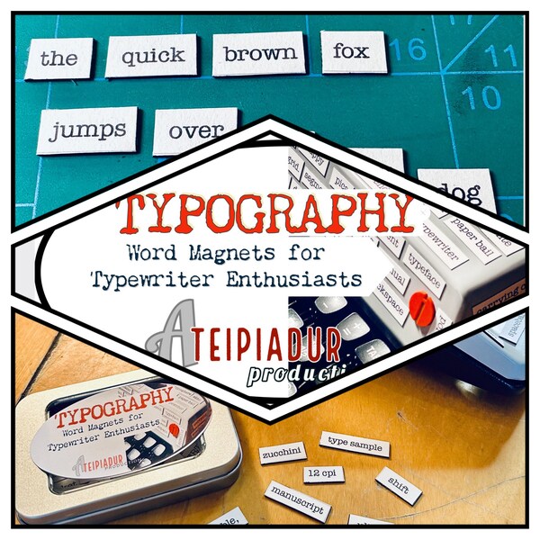 IMANES DE PALABRAS DE TIPOGRAFÍA para entusiastas de las máquinas de escribir