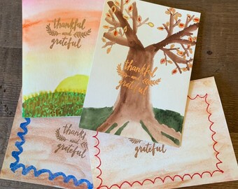 Conjunto de Acción de Gracias hecho a mano de 4 cartas creadas por artesano de 9 años