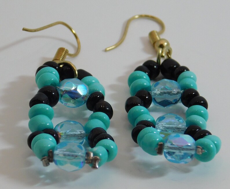 Glass Ebead Earrings With Glass AB Fire Polish Beads and Fish Etsy