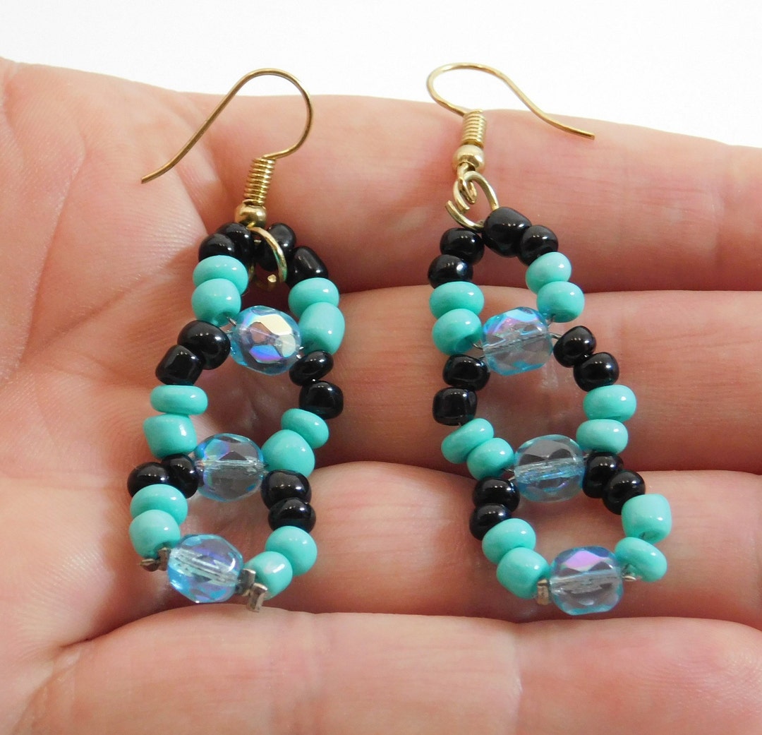 Glass Ebead Earrings With Glass AB Fire Polish Beads and Fish Etsy