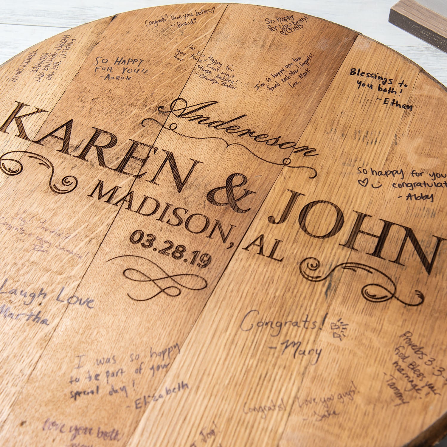 Personalized Wedding Welcome Sign Gift, Custom Newlywed Guestbook Sign Made from Tennessee Whiskey Barrels, Holtz Leather Wedding Sign