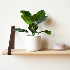 Minimalist Floating Shelf Wall Bookshelf Organization & storage-Hickory Wood-Unique Handmade Wall Decor-Slim and Compact-Leather Strap image 7