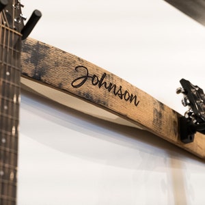 Personalized Double Guitar Hanger Wall Mount Custom Engraved Whiskey Barrel Stave Man Cave Gift for Dad Husband Friend or Son-The Shoals Standard