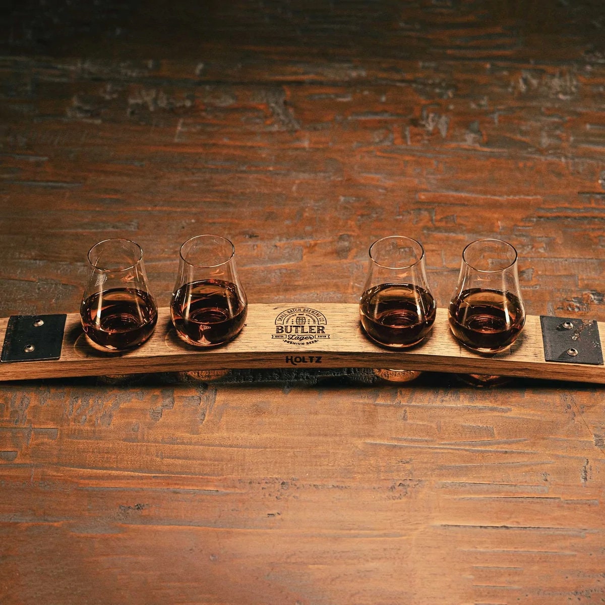 Laser Engraved Bourbon Flight Made From Tennessee Whiskey Barrel Stave