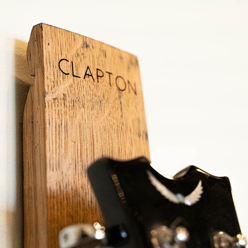 Personalized Guitar Hanger Easy to Wall Mount Whiskey Custom Engraved Barrel Stave Gift for Guitarists Fathers Day or Birthday The Memphis image 4
