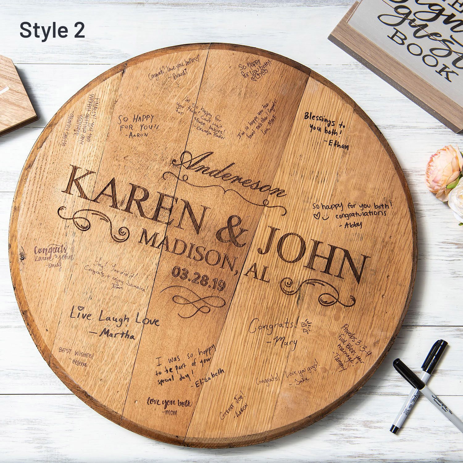 Personalized Wedding Welcome Sign Gift, Custom Newlywed Guestbook Sign Made from Tennessee Whiskey Barrels, Holtz Leather Wedding Sign