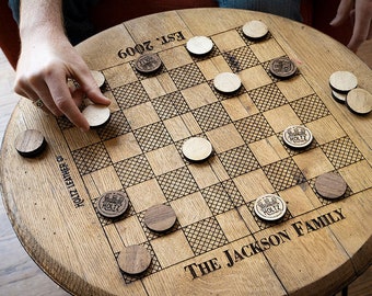 Christmas Gift Checkerboard Table Personalized Tennessee Whiskey Barrel Chess or Checkers Set - Game Room Table