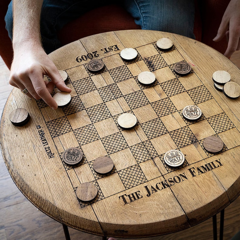 Christmas Gift Checkerboard Table Personalized Tennessee Whiskey Barrel Chess or Checkers Set Game Room Table image 1