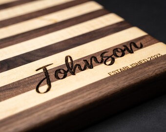 Mixed Wood Cutting Board Maple & Walnut Laser Engraved Personalization-Unique Handmade Butcher Block-Spring Home Decor-Mother's Day Gift