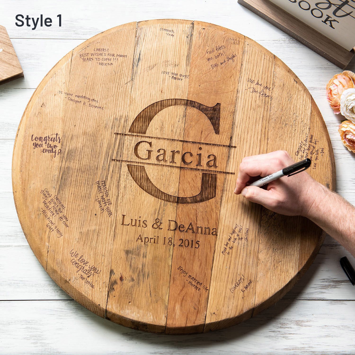 Personalized Wedding Welcome Sign Gift, Custom Newlywed Guestbook Sign Made from Tennessee Whiskey Barrels, Holtz Leather Wedding Sign