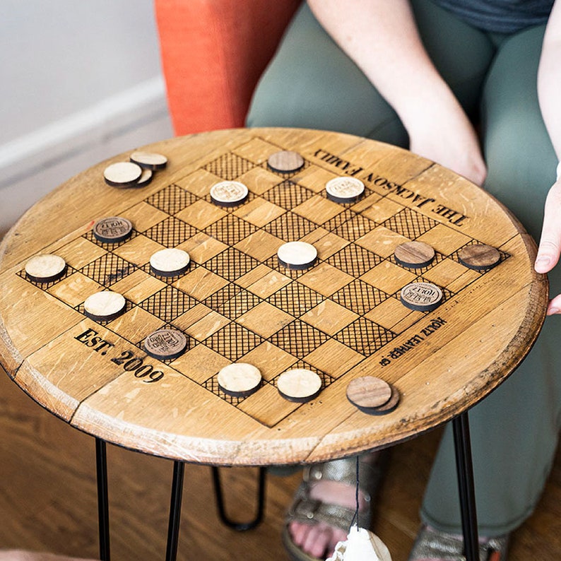 Christmas Gift Checkerboard Table Personalized Tennessee Whiskey Barrel Chess or Checkers Set Game Room Table image 5