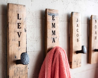 Gift for Her-Personalized Bathroom Towel Hook-Barrel Stave Railroad Spike Entryway Wall Hanger-Christmas gift- Couple Gifts
