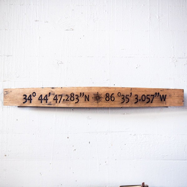 Personalized Coordinates Sign-Tennessee Whiskey Barrel Stave-Custom Location-Compass Rose-Rustic-Unique Entryway Wall Art-Housewarming Gift