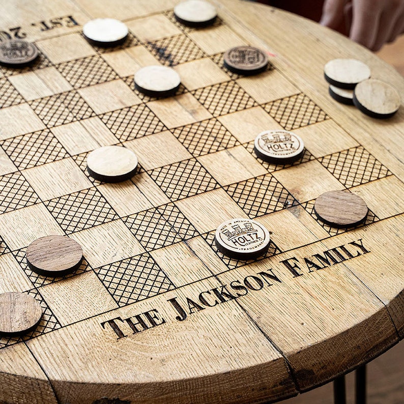 Christmas Gift Checkerboard Table Personalized Tennessee Whiskey Barrel Chess or Checkers Set Game Room Table image 8