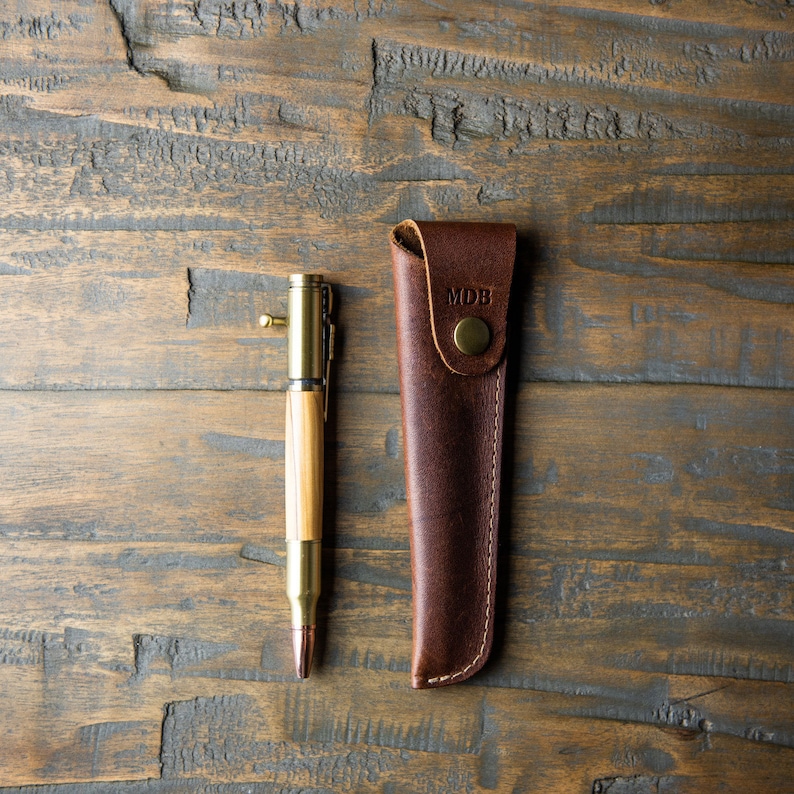 Bethlehem Olive Wood Bolt Action Pen-Hand Turned Personalized Writing-Journal-Planner-Custom-Monogram Leather Sleeve-Gift for Him-Graduation image 6