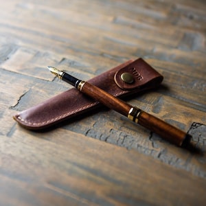 Gift for Him or Her-Rosewood Fountain Pen-Hand Turned Personalized Writing-Journal-Poet-Diary-Planner- Leather Sleeve-Christmas