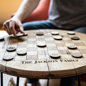 Christmas Gift Checkerboard Table Personalized Tennessee Whiskey Barrel Chess or Checkers Set Game Room Table image 3