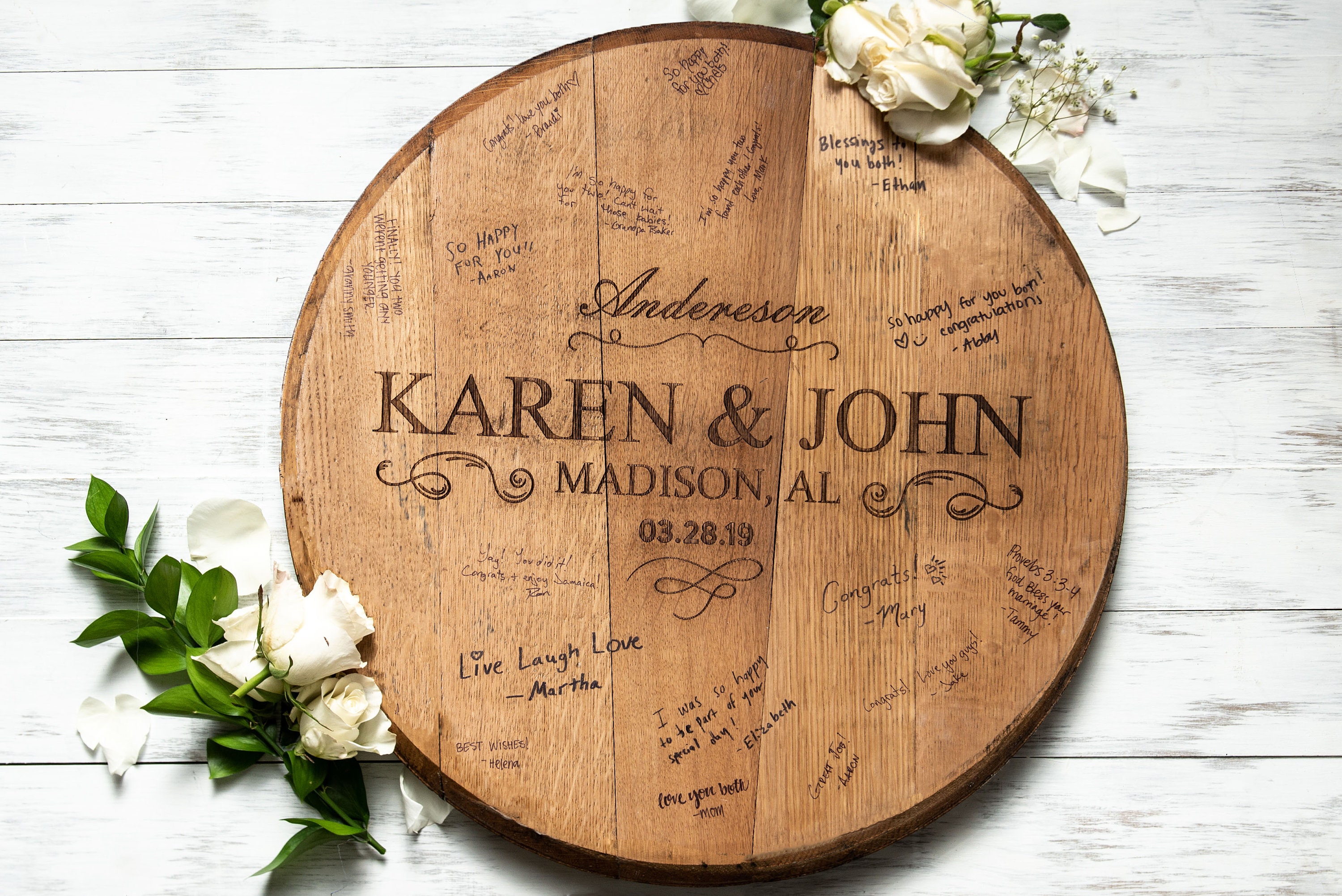 Personalized Wedding Welcome Sign Gift, Custom Newlywed Guestbook Sign Made from Tennessee Whiskey Barrels, Holtz Leather Wedding Sign