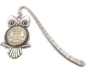 Sixpence Owl Bookmark (choice of coin upto 1967) / Lucky Silver Sixpence / Mothers Day / Wedding / Bride / Birthday / Anniversary