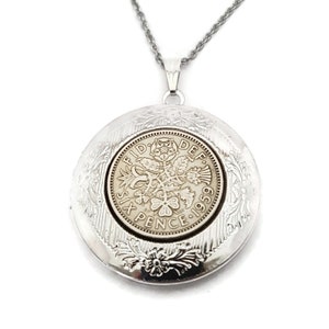 Sixpence Locket  - Keepsake Necklace (choice of coin upto 1967) / Lucky Silver Sixpence / Mothers Day / Wedding / Bride / Birthday