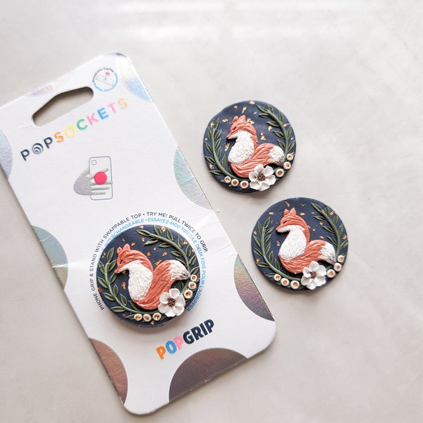 Woodland Fox Authentic PopSocket™ PopGrip Phone Grip - Expanding Stand and Grip with Swappable Top Clay Phone Grip Faux Stone