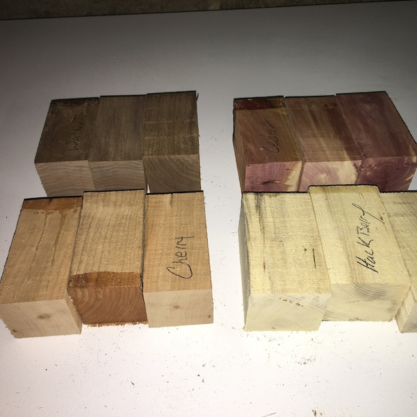 walnut,cherry,cedar,hackberry ,assortment 2x2x4 wood turning lathe duck call blank 3 of each 12 pieces total