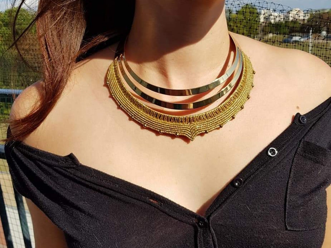 Golden athena Breastplate Necklace Macramé Etsy UK