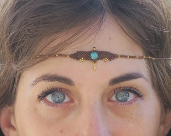 Headband en macramé et pierre naturelle: turquoise, creation, fait main, ethnique, boheme, hippie, bohemian, reglable, ras du cou