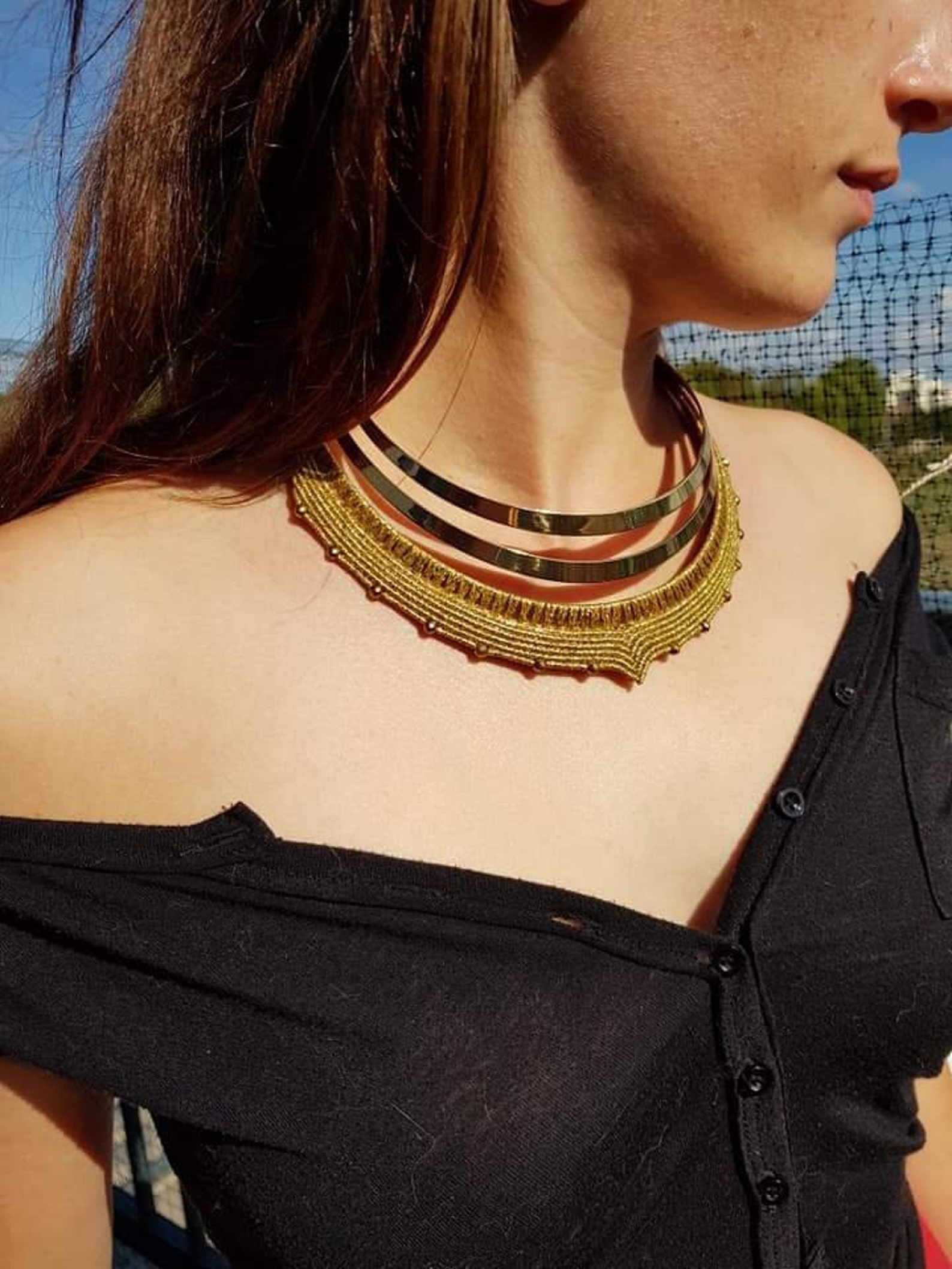 Golden athena Breastplate Necklace Macramé Etsy UK