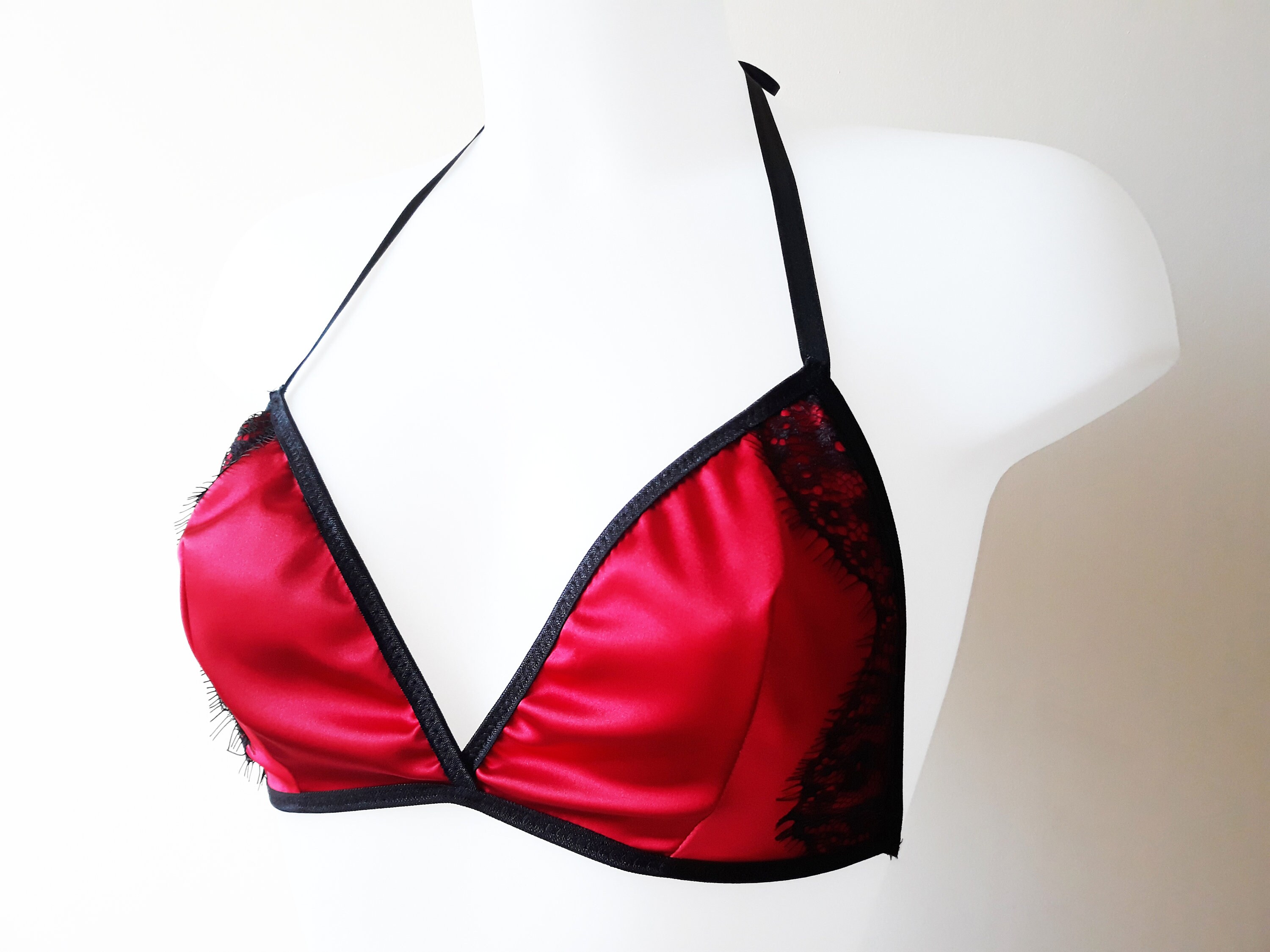 Red Satin Bralette With Ribbon Ties 