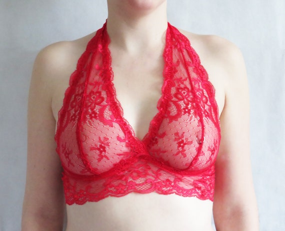 red halter neck bralette