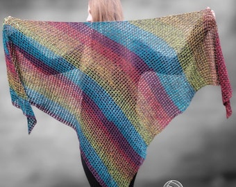Crocheted shawl handmade. Ombre cotton shawl. All season shawl for woman. Perfect gift
