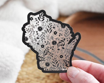 Wisconsin Floral Sticker Clear, Water Bottle Sticker, WI Gift, Gift For Her, Wisconsin Lover, Pretty Sticker, WI Bumper Sticker,Weatherproof