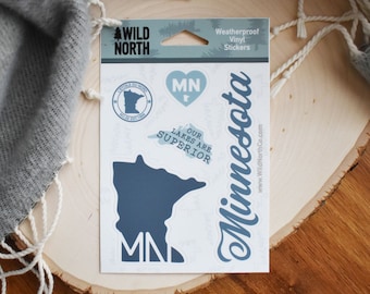 Minnesota State Sticker Set, Lake Superior Sticker, Minnesota Decal, Minnesota Gifts, Minnesota Love, Minnesota Art, Land of 10,000 Lakes