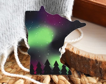 Minnesota Northern Lights Sticker, Aurora Borealis, Up North, Adventure, Outdoor Gift, Minnesota Gift, Water Bottle Sticker, Camping, Hiking