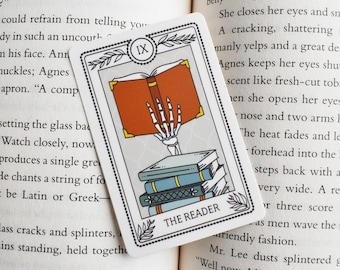 The Reader Tarot Card Sticker, Bookish Sticker, Book Sticker, Reading Sticker, Witchy Sticker, Skeleton Sticker, The Hermit, Book Lover Gift