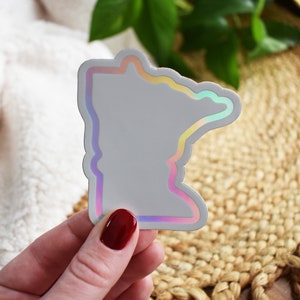 Minnesota Holographic Sticker, Minnesota Gift, Water Bottle Sticker, Laptop Sticker, Minnesota Decal, Holo Sticker, Rainbow Sticker