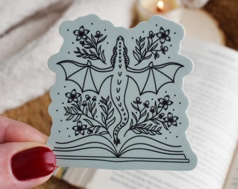 Book Dragon Sticker, Bookish Sticker, Gift For Reader, eReader Sticker, Floral Sticker, Book Sticker, Dragon Sticker, Fantasy Sticker