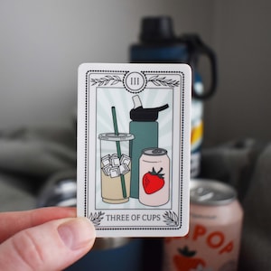 Three Of Cups Tarot Card Sticker, Beverage Goblin, Water Bottle Sticker, Beverage Sticker, Emotional Support Water Bottle,Hydration Reminder
