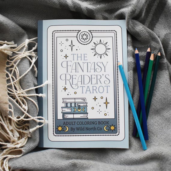 The Fantasy Reader's Tarot Coloring Book, Book Tracker, Bookish Coloring Book