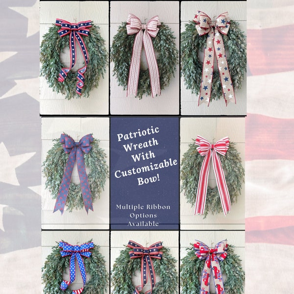 Patriotic Summer Wreath, Front Door Wreath, Americana 4th Of July Wreath, Customizable Bow, Red White Blue Wreath, Double Door Wreath, USA