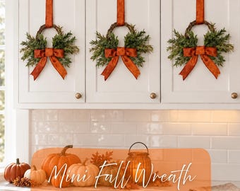 Mini Fall Wreath For Cabinets, Small Wreath for Fall Decor, Ribbon Options, Rustic Mini Autumn Wreath, Thanksgiving Decor