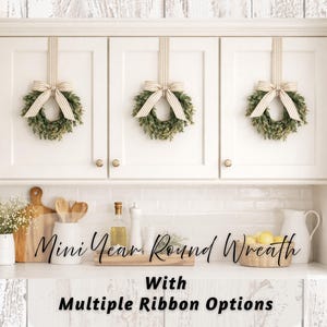 Mini Wreaths For Cabinets | Small Cascading Wreaths | Ribbon Options | Rustic Mini Window Wreath | Mini Year Round / Winter Wreath