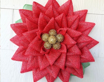 Christmas Poinsettia Front Door Wreath, Red Poinsettia Wreath, Winter Wreath, Holiday Poinsettia Home Decor, Holiday Housewarming Gift